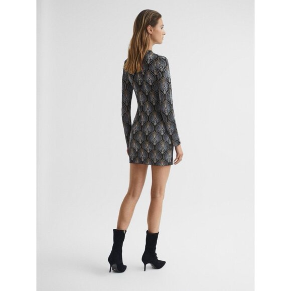 New Reiss Size Large Annie Metallic Jacquard Tunic Mini Dress Bodycon - Picture 5 of 16